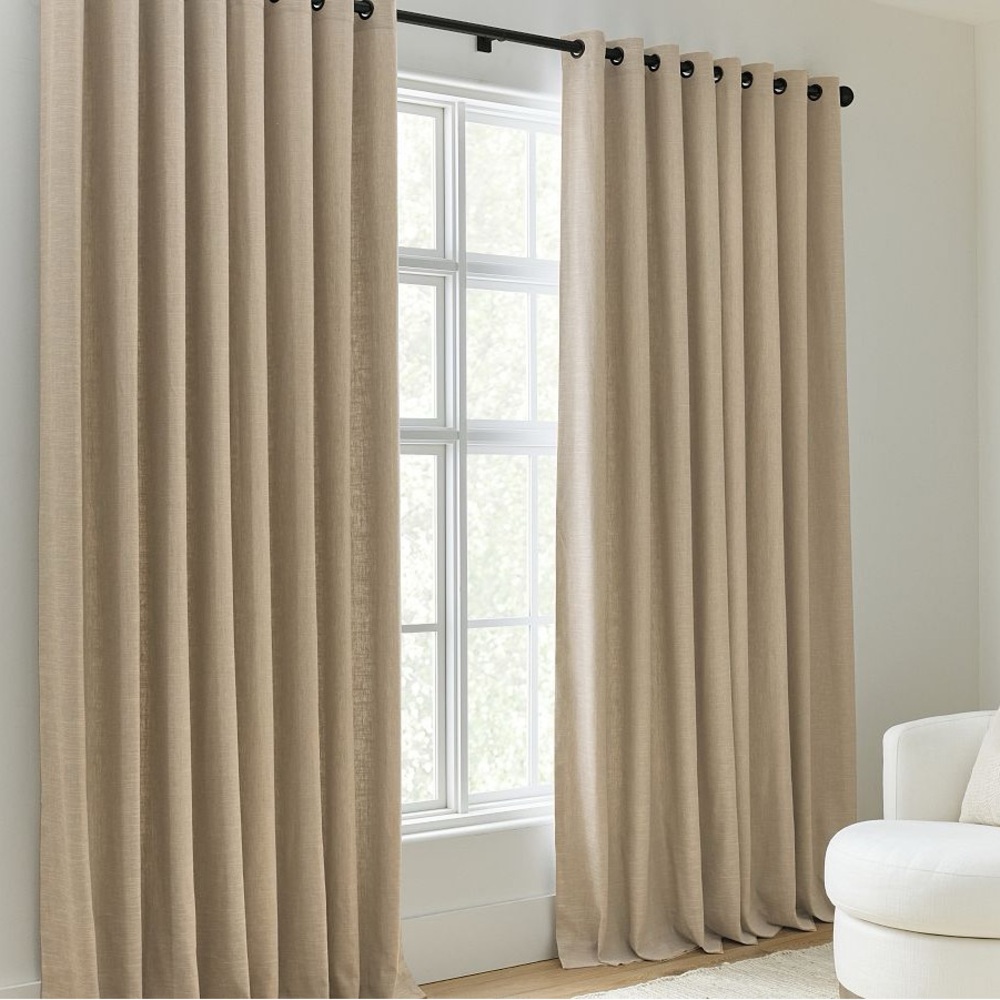 Pottery Barn Emery Linen Grommet Blackout Curtain in Oatmeal 100” x 96”